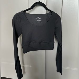 Year of Ours x Bandier Black Long Sleeve Crop, Size S